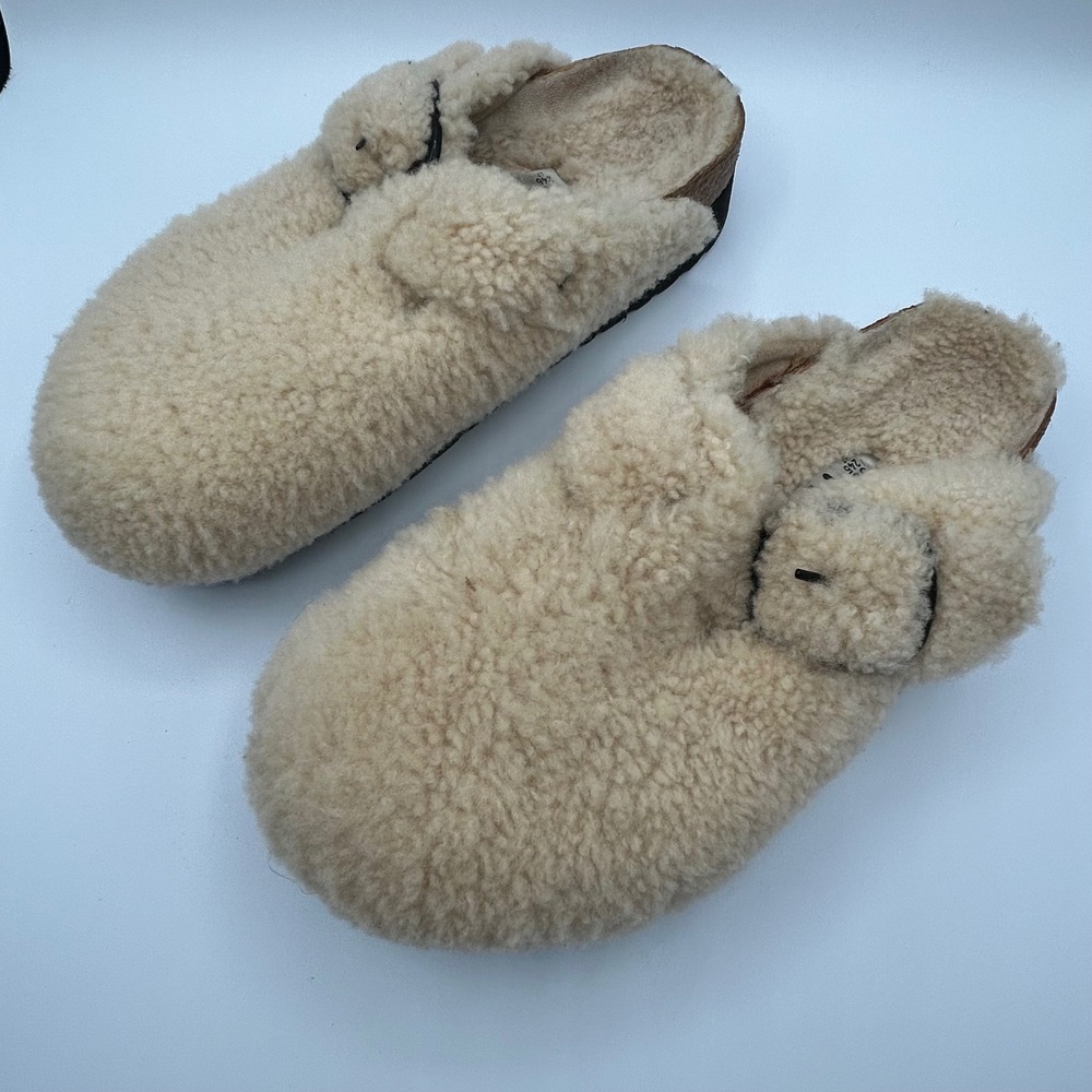 Papillio‎ Birkenstock Boston Big Buckle Teddy Shearling Platform Clogs Beige 38 - Picture 7 of 8